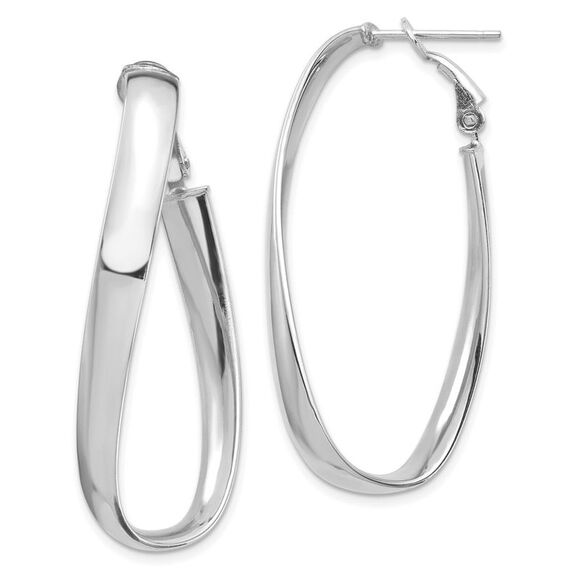 Kazi Luxury 14k White Gold Polished 5mm Twisted Omega Back Oval Hoop Earrings